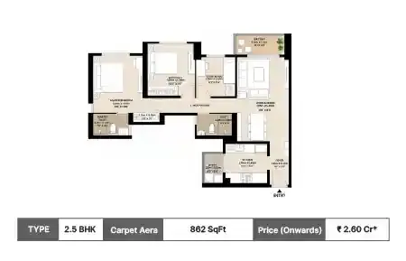Mahindra Rainforest 2.5 BHK floor plan, 862 sq ft carpet area